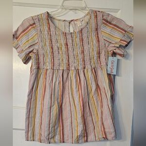 Cat & Jack Pink, Yellow & Brown Striped Smocked Top